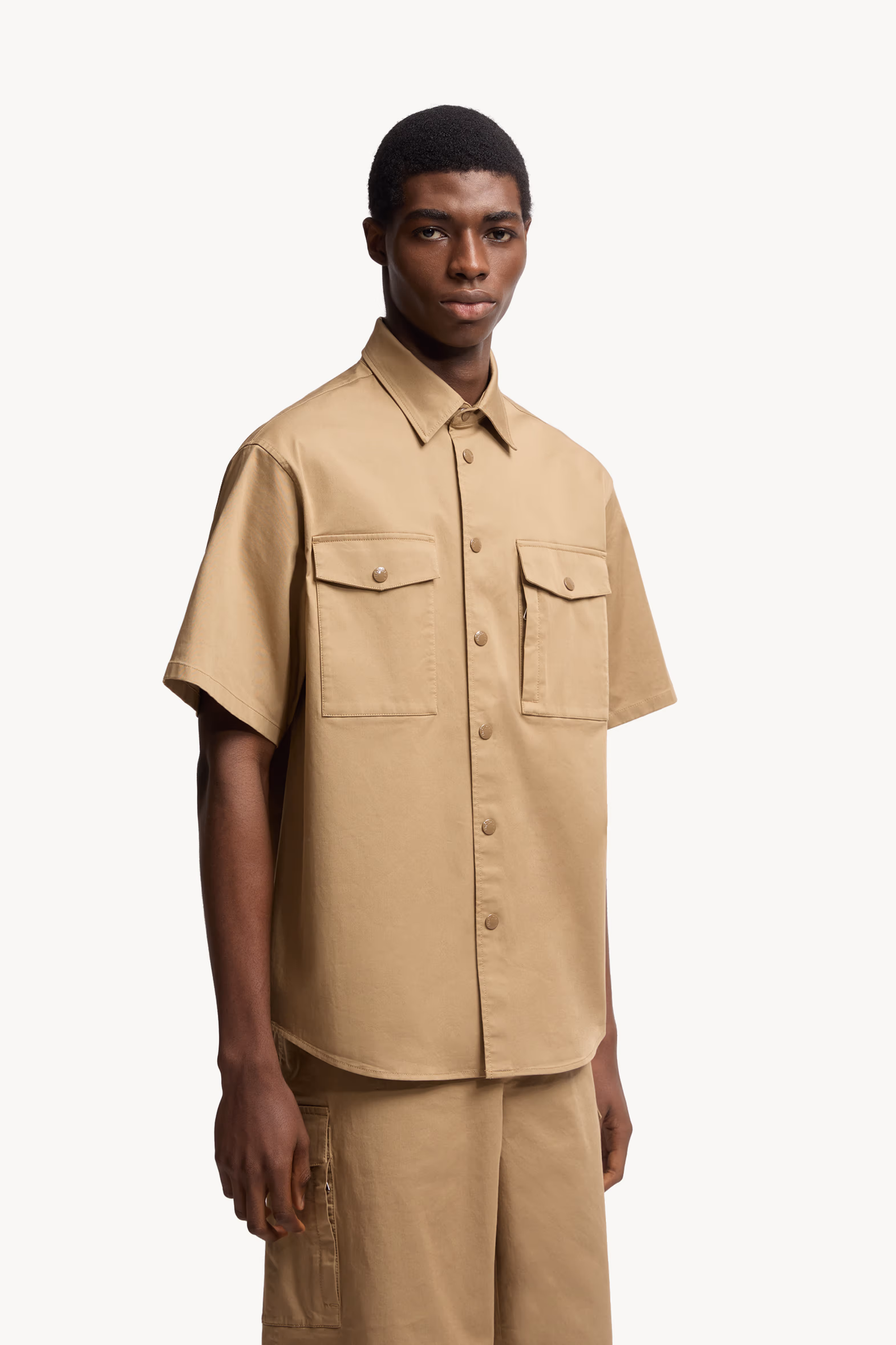 Cotton Gabardine Short Sleeve Shirt Men Beige Moncler 3